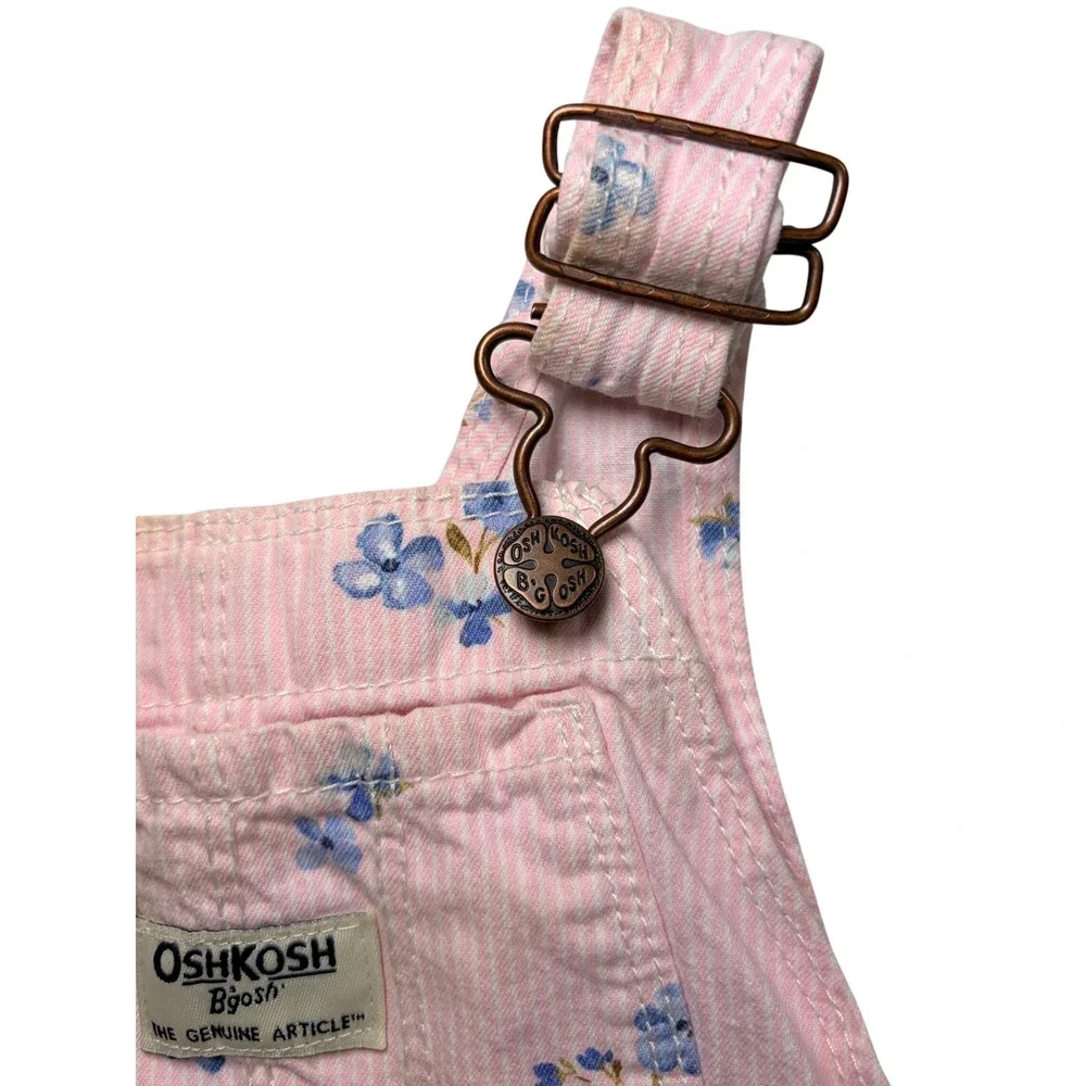 OshKosh Bgosh Baby Girls Pink Pinstripe Floral Overall Dress 18M Raw Hem